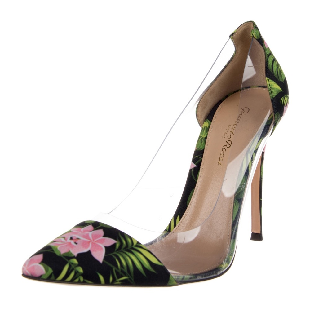 Gianvito Rossi Satin Floral Print D'Orsay Pumps